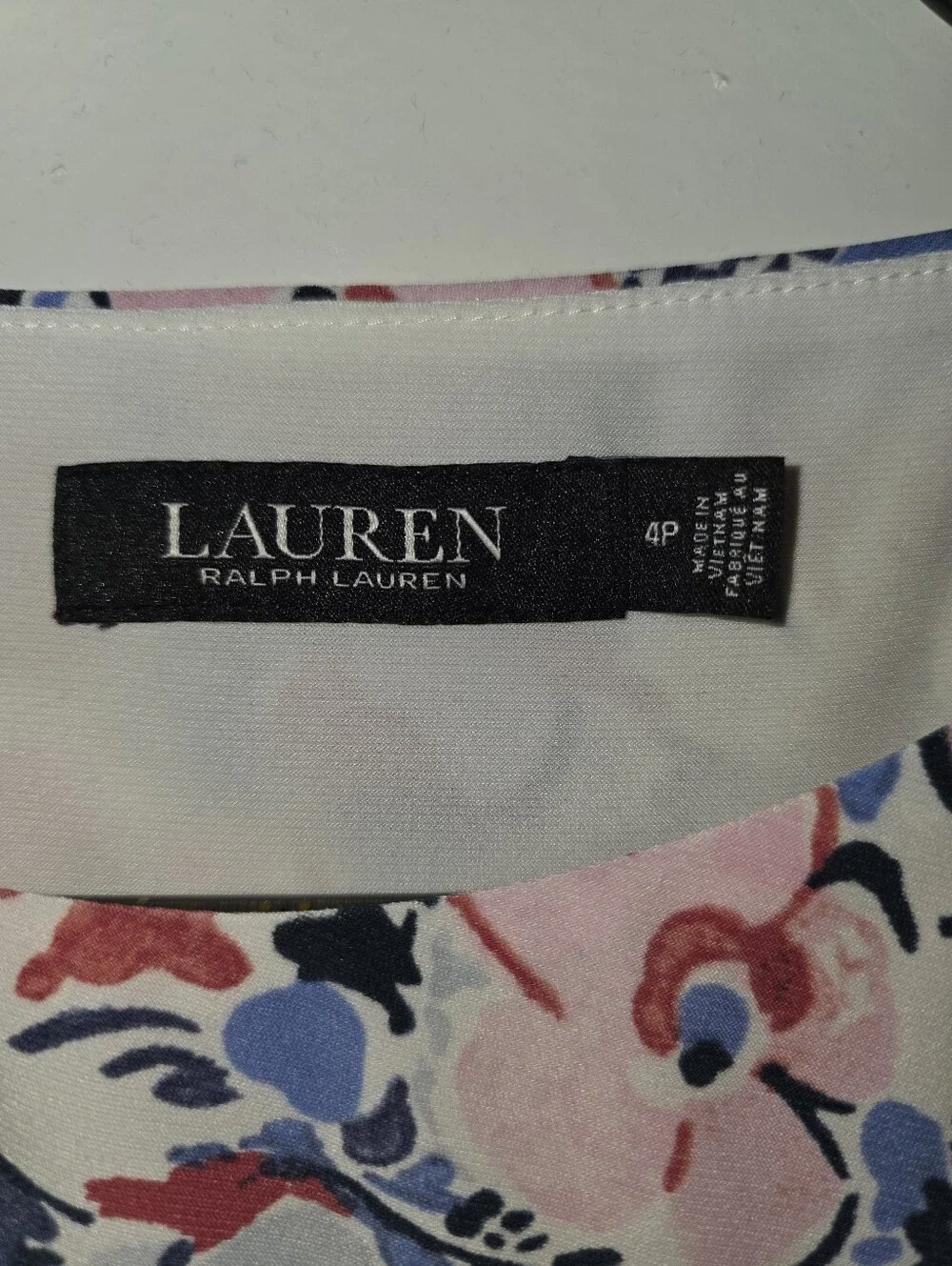 Ralph Lauren Lined White Floral Dress Size 4P - Picture 4 of 8